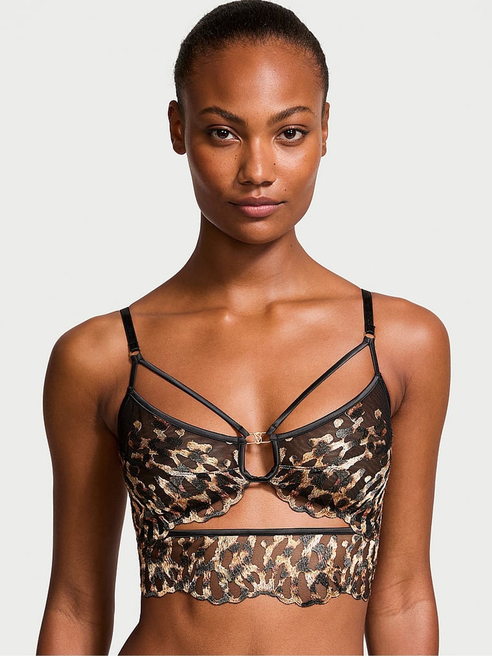 Brand New Victoria Secret Leopard Lace Longline Bralette - Black & Gold